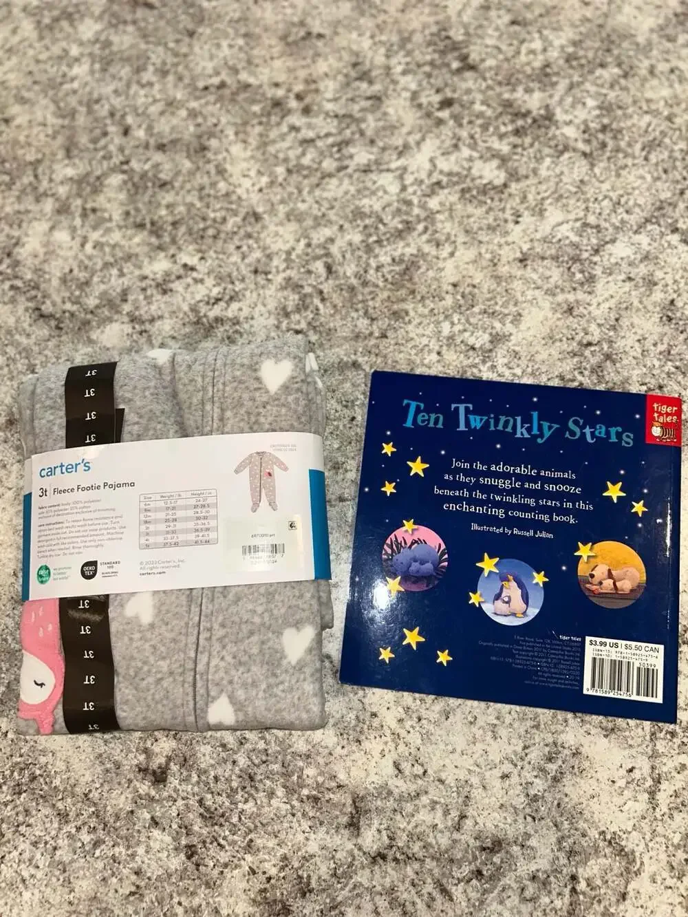 Carter's Toddler  Fleece Footie Pajama Gray Hearts and  Book
